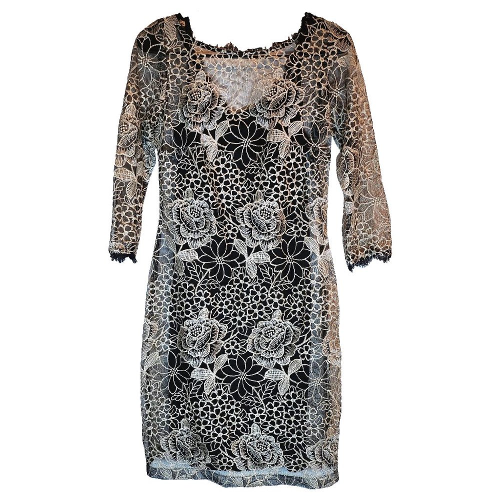 Gold Floral Shimmering Lace Dress